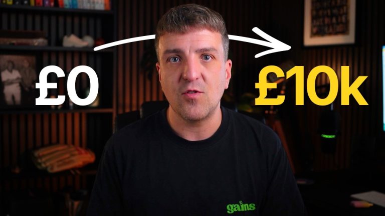 Arrow pointing from £0 to £10k, from the Up The Gains video on saving £10,000 fast